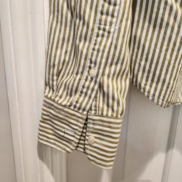 Hollister striped Men's button down army green striped button up Men's Size M - Picture 6 of 11